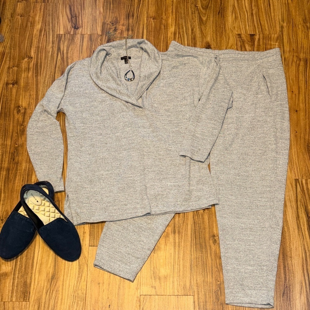 Talbots womens large 12 14 knit sweater pants outfit set lounge grey heath